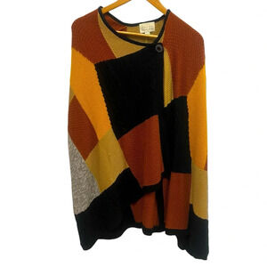 Hinge Patchwork Sweater Cape Poncho with Armholes one size